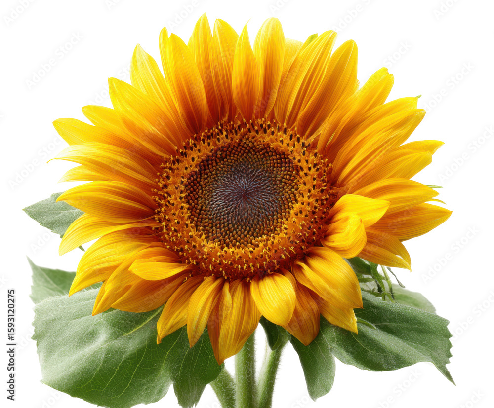 Fototapeta premium Vibrant sunflower bloom bright close-up floral photography. Isolated on transparent background, png.