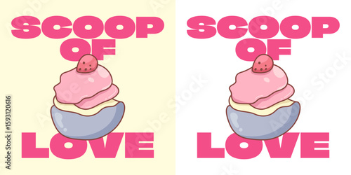 Scoop of Love: Delightful depiction of a scoop of love, a whimsical graphic of a delightful ice cream, it is sweet and loving.