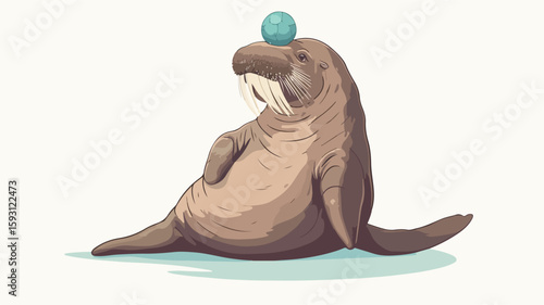 Walrus Balancing Ball Cartoon Image