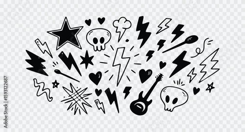 A doodle of a guitar with skulls and lightning bolts