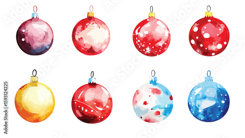 Watercolor Christmas Bauble Ornament Element Set