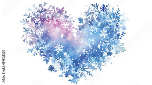 Heart Snowflake Watercolor Art Centered View