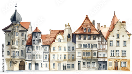 Vintage European Building Watercolor Illustration