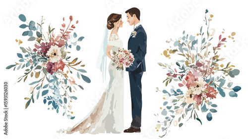 Elegant Watercolor Wedding Cut Out Set