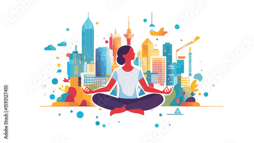 Serene woman practicing wide-angle yoga meditation