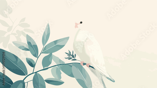 Peaceful white dove with olive branch