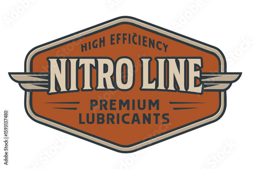 This image displays the Nitro Line logo, highlighting premium lubricants with a vintage design. Vintage vector emblem badge patch, retro design, transparent background