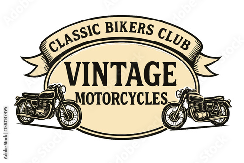 The logo showcases vintage motorcycles, perfectly capturing the essence of a classic bikers club. Vintage vector emblem badge patch, retro design, transparent background