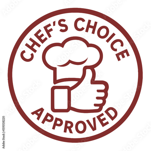 Chef's choice approved logo, a symbol of culinary excellence and endorsement. Modern flat vector sticker label with icon and badge style, transparent background