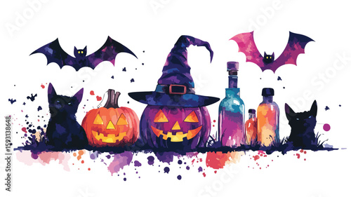 Halloween Witch's Hat and Spooky Elements