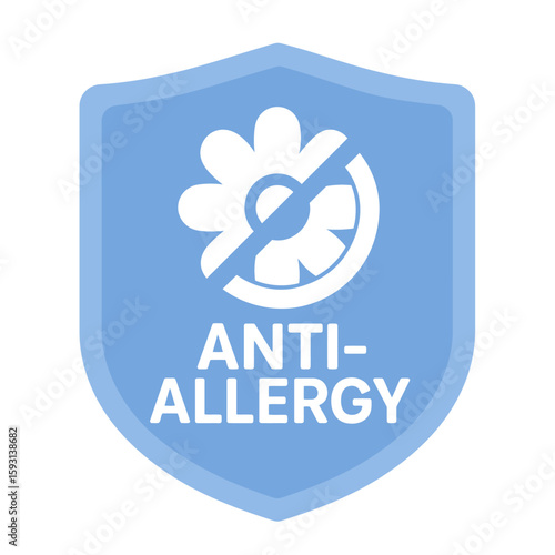An anti-allergy symbol depicts a hypoallergenic product free of allergens, such as pollen and dust. Modern flat vector sticker label with icon and badge style, transparent background