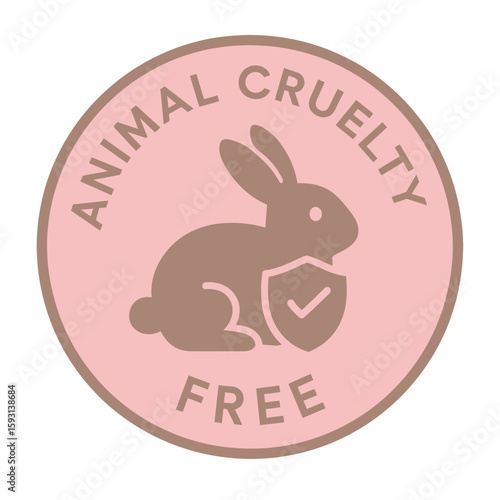The cruelty-free symbol features a bunny and shield design with text Animal Cruelty Free. Modern flat vector sticker label with icon and badge style, transparent background