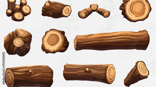 Wooden Log Element Set Transparent Background
