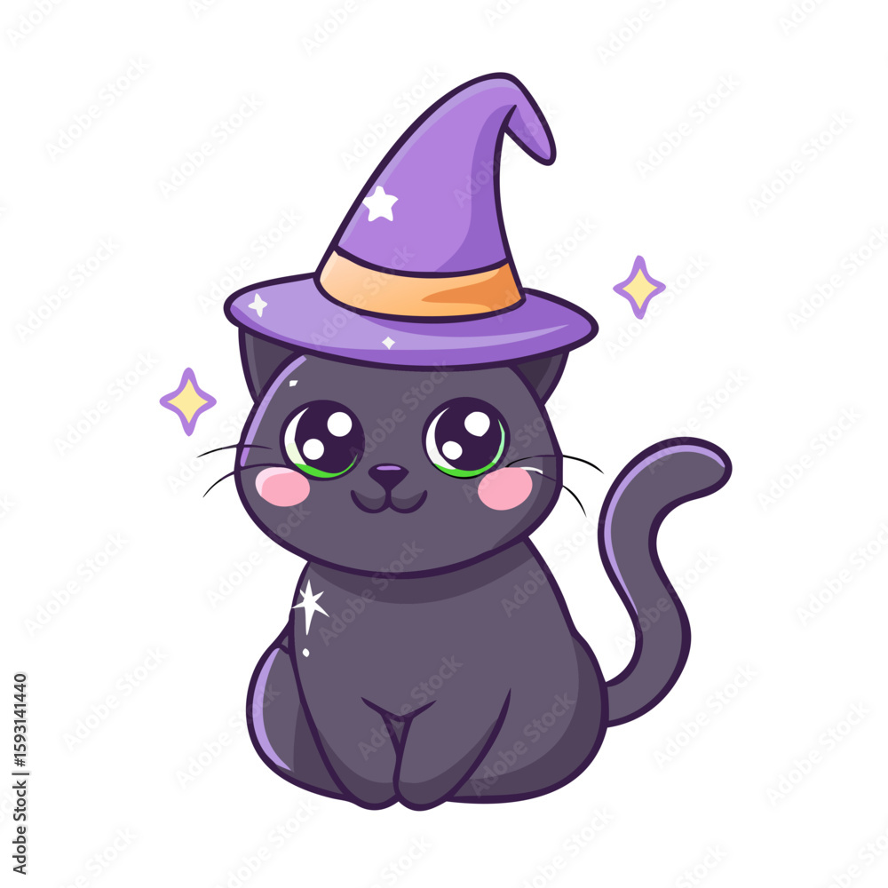 Fototapeta premium Witch Cat Kawaii Style – Halloween Cartoon Icon 
