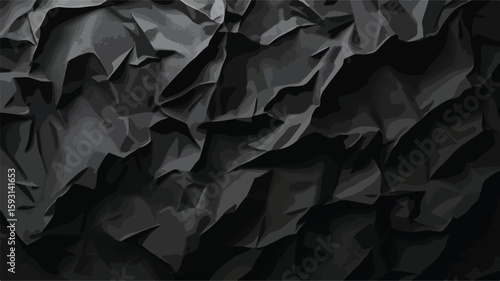 Wrinkled Paper on White Black Background