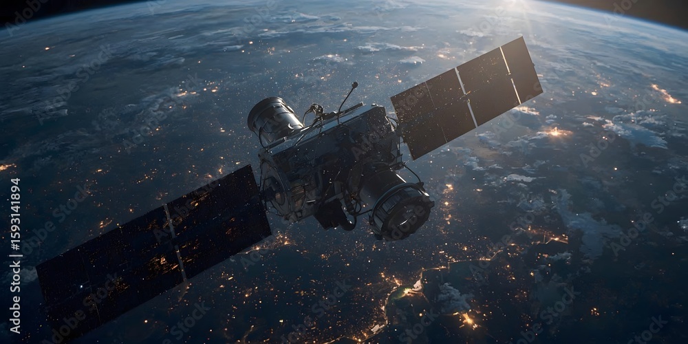 A Satellite Orbiting Earth Amid Twinkling Stars 
