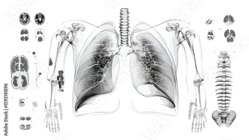 Lung X-ray with white background image