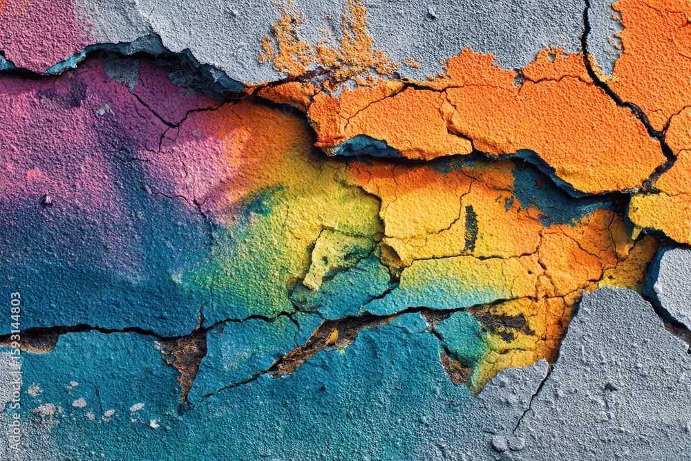 Obraz premium Grunge background with cracked wall and colorful graffiti texture
