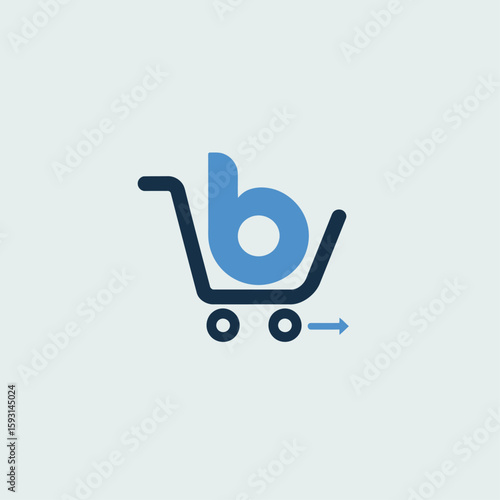 Online Shopping Cart Logo: A modern and minimalist logo design features the letter b cleverly incorporated into a shopping cart icon. The design is simple yet striking.