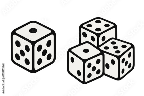 Icon of vector dices, two-tone version set against black and white background