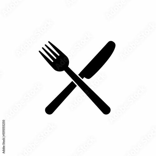 Black fork and knife crossed over. Utensils for dining and restaurant concept. Simple pictogram for web or mobile application.