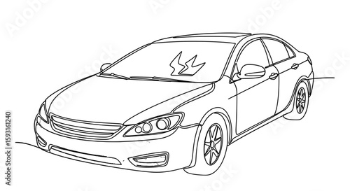 Shattered Dreams: A detailed outline of a car's windshield, showcasing a dramatic crack, hinting at an accident or unforeseen events.