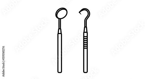 Dental Tools in Black and White: An elegant, detailed illustration of essential dental tools, showcasing the precision and care involved in professional oral healthcare.