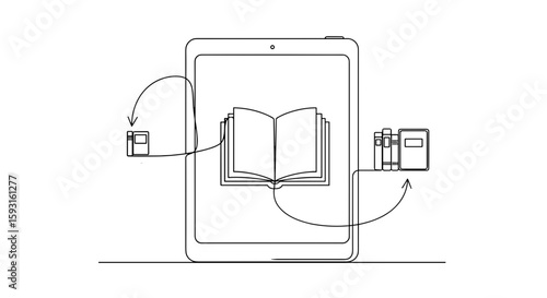Digital Literature and Reading: An illustration depicting the future of knowledge and the modern reader, showcasing the synergy between technology and education.