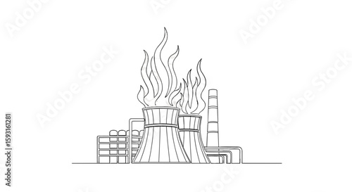 Industrial Inferno: An imposing illustration of a power plant emits plumes of fire and smoke, evoking a sense of environmental unease and the raw power of industry.