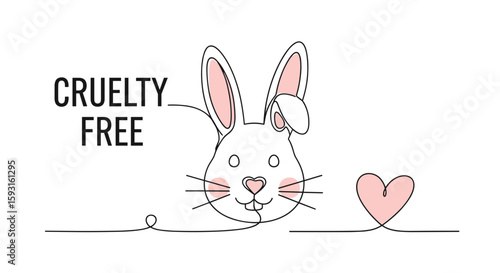 Cruelty-Free Concept: A simple, elegant illustration showcasing the Cruelty-Free logo, featuring a heartwarming bunny and a delicate heart symbolizing ethical and compassionate practices.