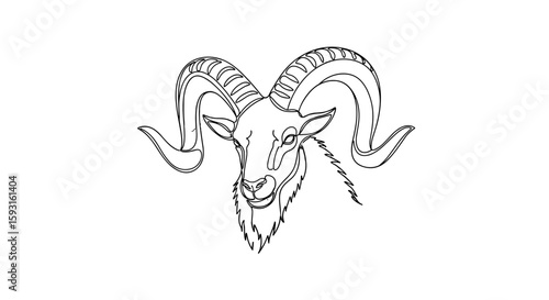 Majestic Ram in Artistic Outline: An exquisite artistic depiction of a proud ram, masterfully sketched with clean lines, embodying strength and grace.