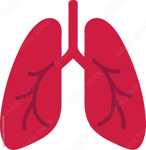 Minimalist Vector of Red Human Lungs with Bronchial Tree in Anatomical Silhouette Style