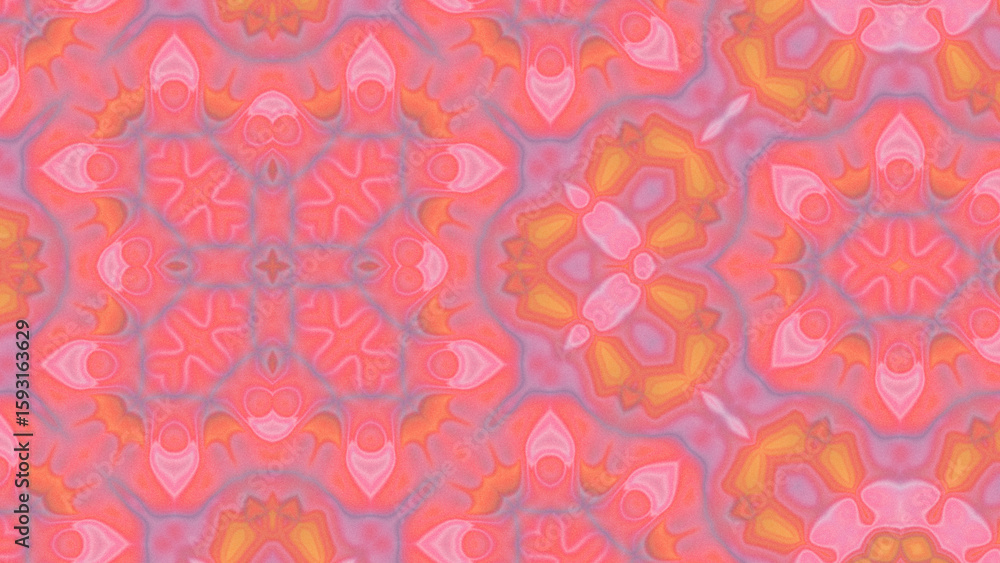 Abstract Radiant Burst with Soft Grain Texture, Symmetrical Glow Pattern in Psychedelic Style, Radiating Circular Abstract with Subtle Noise, Kaleidoscopic Starburst with Gradient Flow