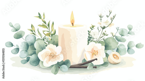 Spa Still Life Candles Flowers Creamy