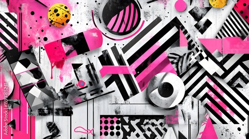 Abstract Geometric Graffiti Art Pink Black White