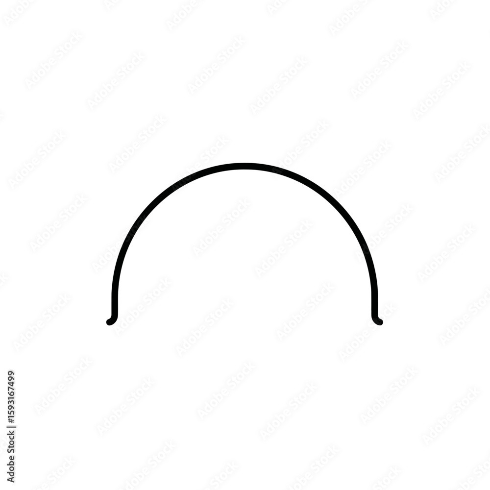 Black line forms arc in white empty scene creating shape geometric design Black line forms arc in white empty scene creating shape geometric design