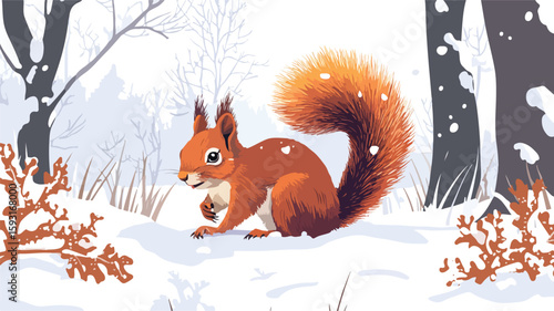 Squirrel Winter Forest Wide Angle Composition