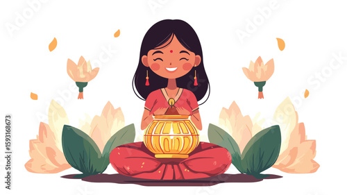 Joyful Sri Lankan girl with Vesak lantern