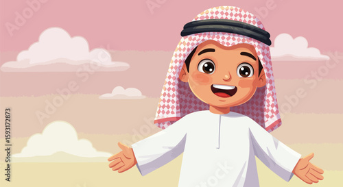 Happy Middle Eastern Boy in Traditional Clothes