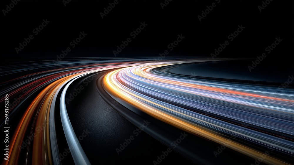 Fototapeta premium Dynamic Night Road Abstract Light Trails Speed Motion Blur Artistic Background Design Powerful Energy Fast Movement Transportation Technology Futuristic Concept Graphic 