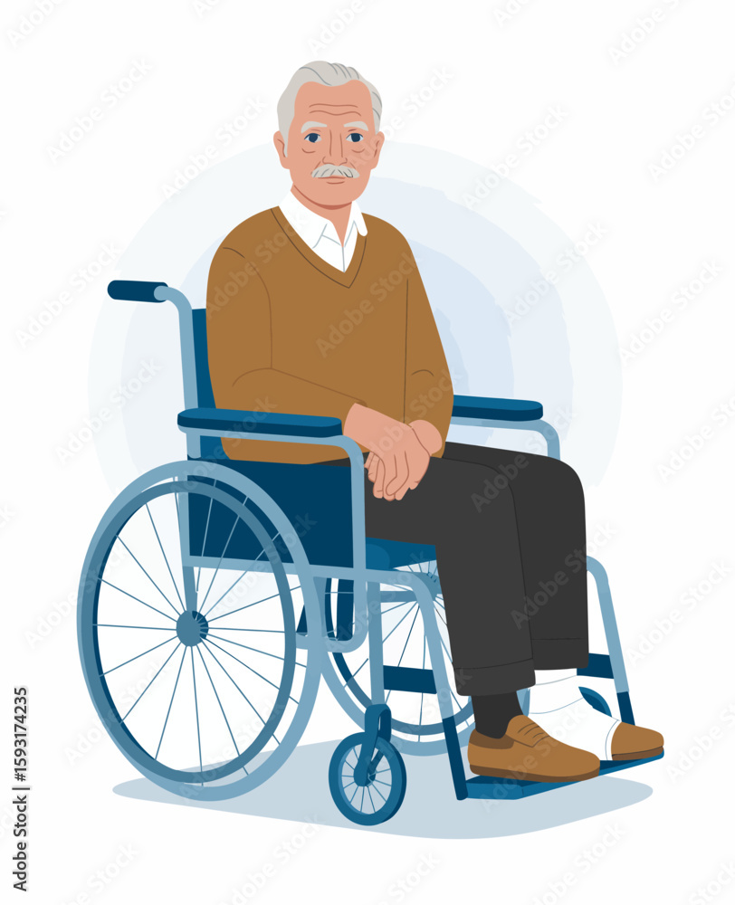 This image portrays an older man sitting in a wheelchair, representing the dignity of aging and the importance of accessibility in modern society for all individuals. This image portrays an older man sitting in a wheelchair, representing the dignity of aging and the importance of accessibility in modern society for all individuals.
