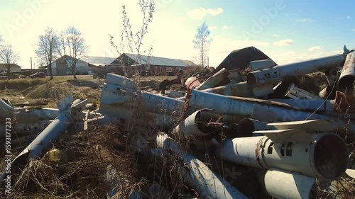 Remains of exploded ammunition, shells of multiple launch rocket systems. Rockets, mines, cartridges, shells, aerial bombs, multiple launch rocket systems that were used during the armed conflict