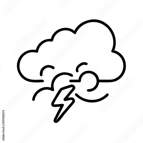 Storm cloud with lightning and wind symbol in minimalist style  