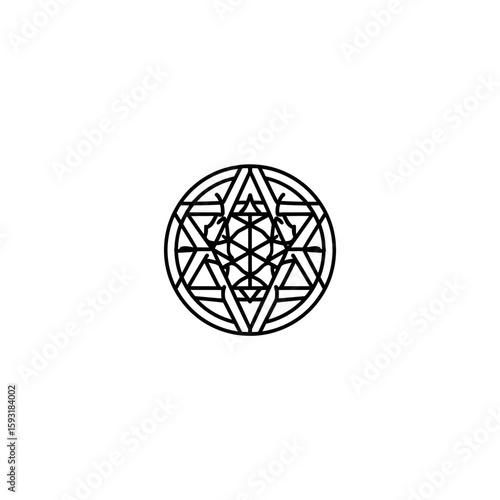 Geometric pattern intersects within circle creating complex design minimal scene