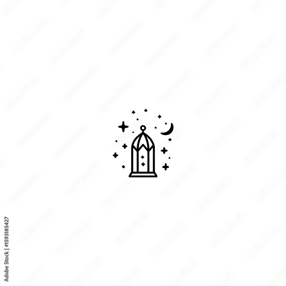Fototapeta premium Lantern icon shines brightly amidst stars moon in clear sky night