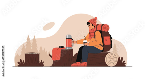 A Hiker Taking A Break During An Outdoor Adventure In The Forest