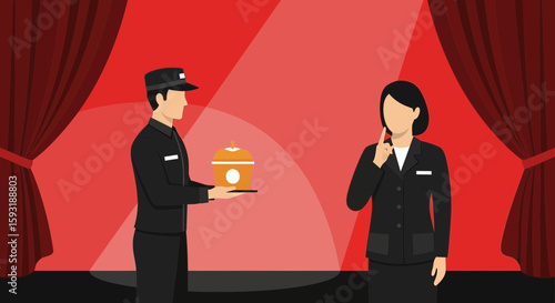 Bellhop Offers Mystery Box To A Hesitant Hotel Guest On Stage At Award Show