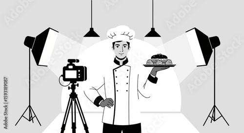 Chef Demonstrates A Dessert Recipe For An Online Food Blog Video Recording