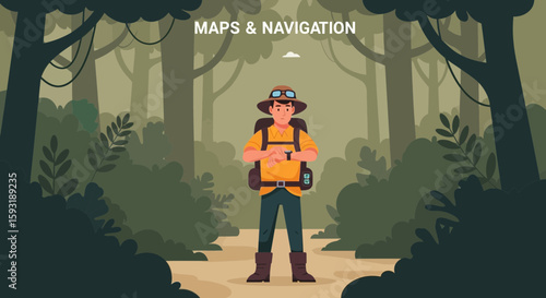 Adventure Awaits Man With Backpack Hiking Through Mysterious Forest Trail