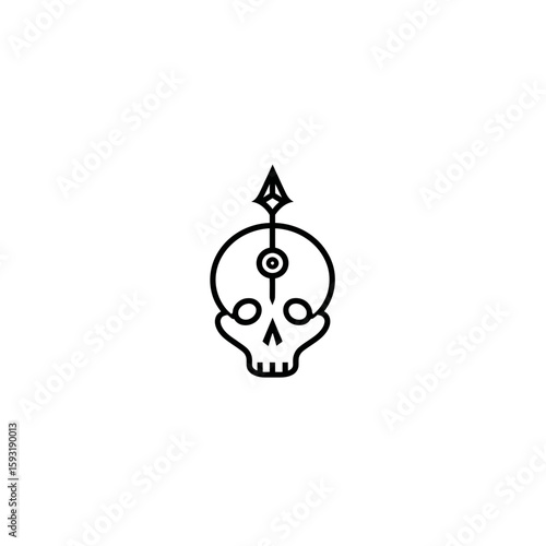 Linear skull icon pierces white background showcasing simple design modern art